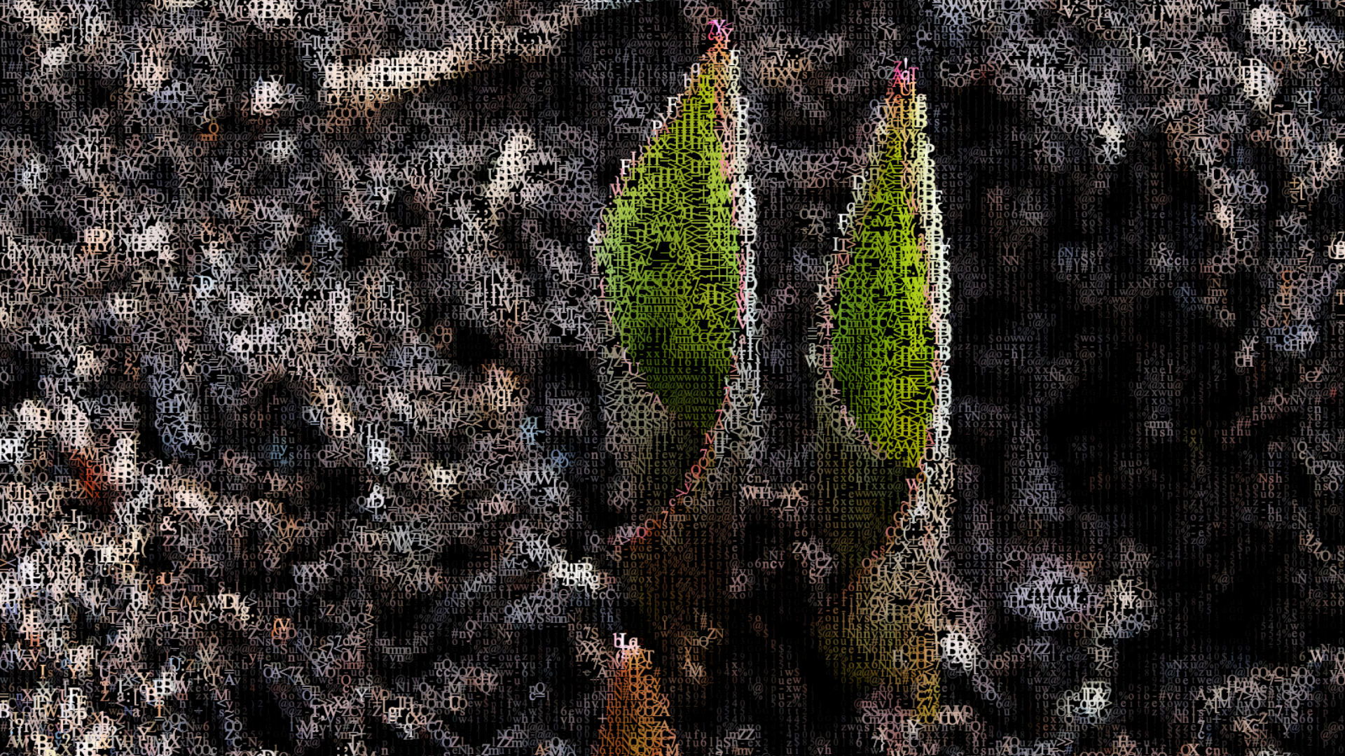 Tulip plant buds with "Matrix" overlay