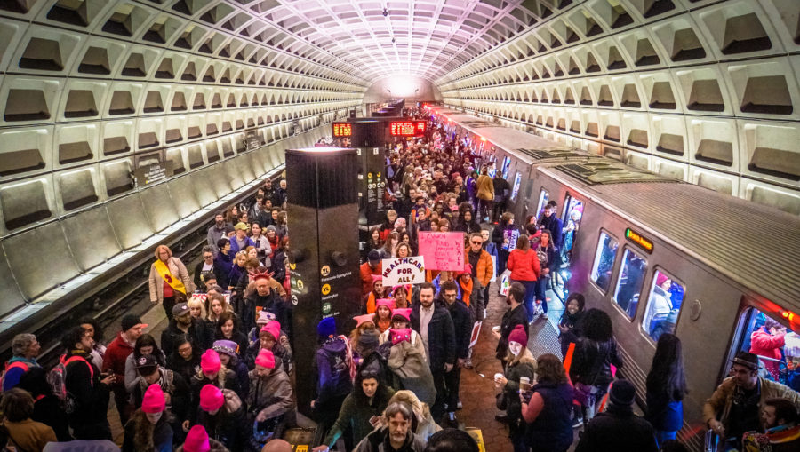 Crowded Metro filled with Women's March attendees, 2017 photo by Ted Eytan